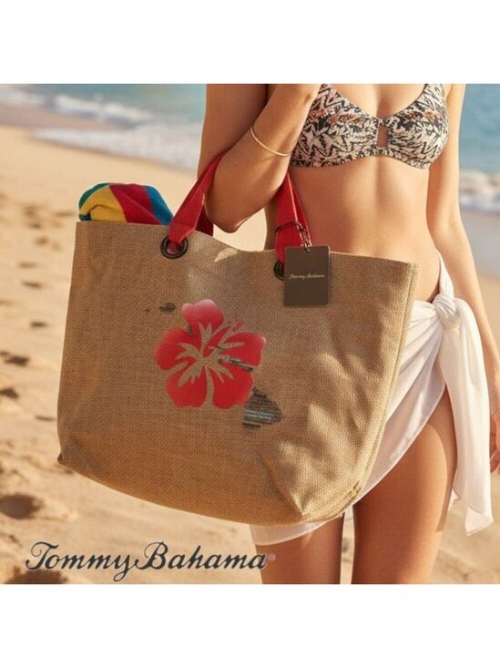 Tommy Bahama Handbags - Tommy Bahama Hawaiian Hibiscus Jute Beach Tote Bag NWT Island Vacation Bag